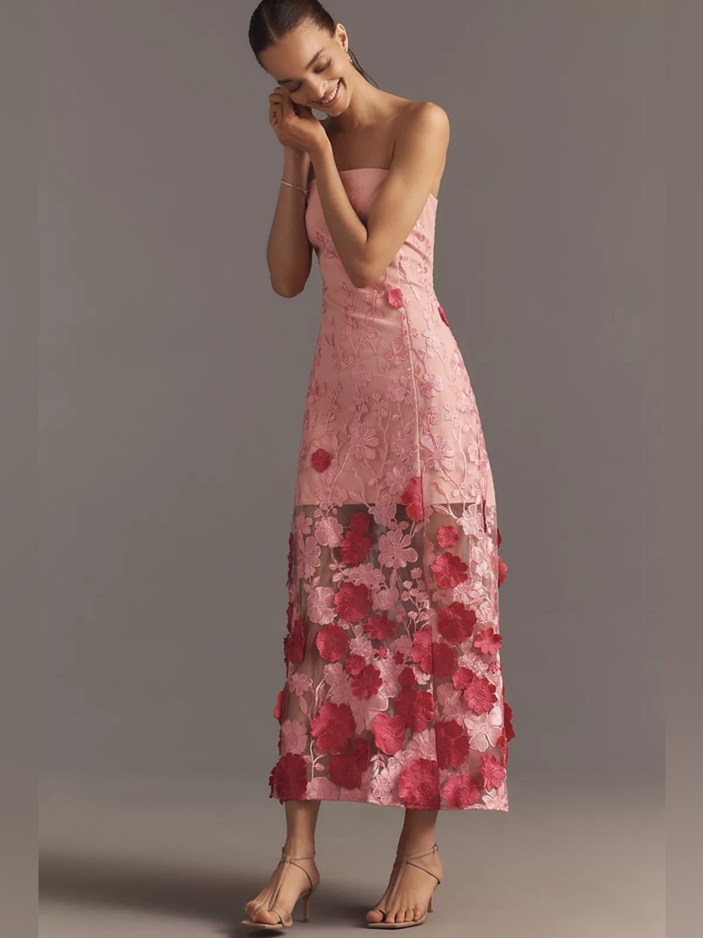 NWT Anthropologie Endless Rose Strapless Floral Appliqué Maxi Dress